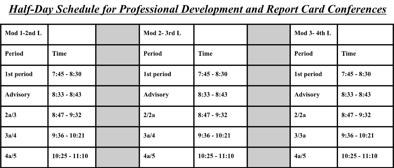 Bell Schedules Washington High School