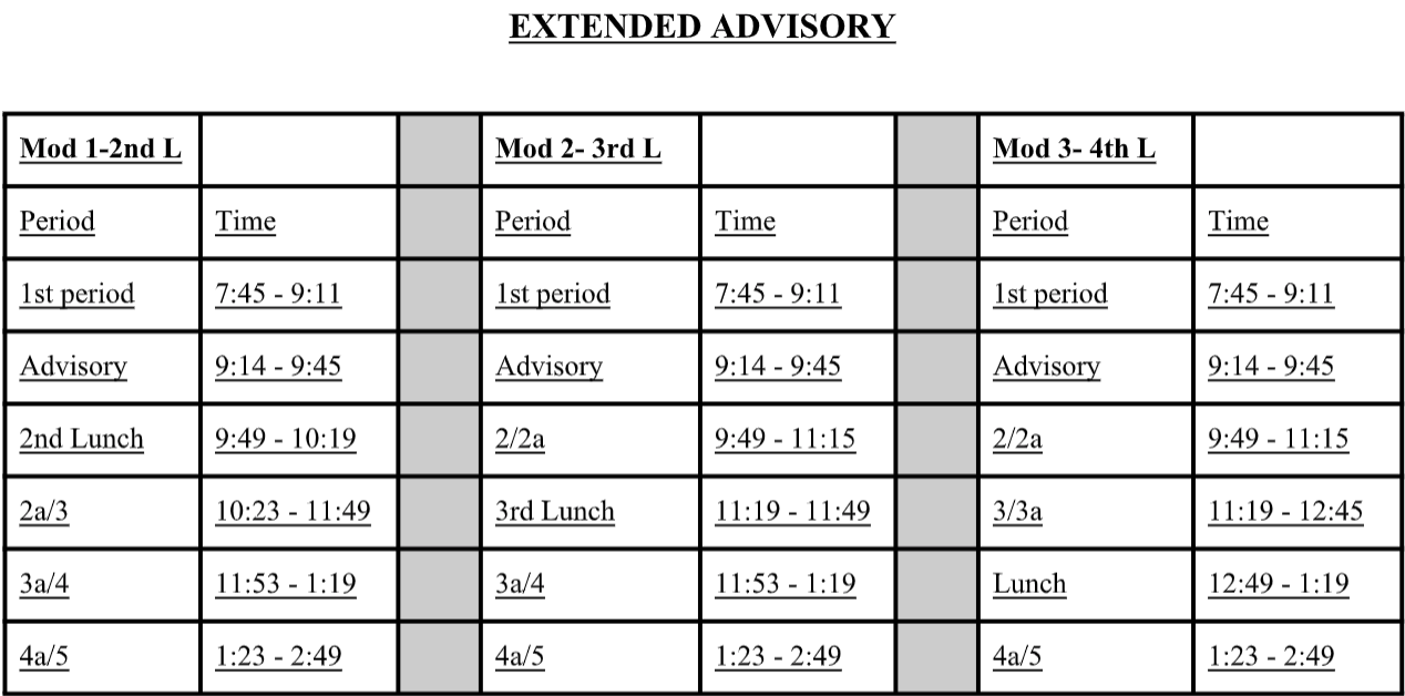 Bell Schedules Washington High School